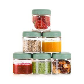Haakaa Reusable Glass Baby Food Storage Jars with Silicone Lids – 6pc 4 x 4oz + 2 x 7oz, Premium Lab-Quality Borosilicate Glass, Plastic-Free, Freezer, Microwave & Ovensafe.