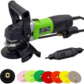 800W Electric Wet Stone Polisher 4'' Variable Speed Grinder Buffing Machine, Countertop Concrete Polisher with 7PCS Diamond Polishing Pads for Granite, Tile, Cement Floor