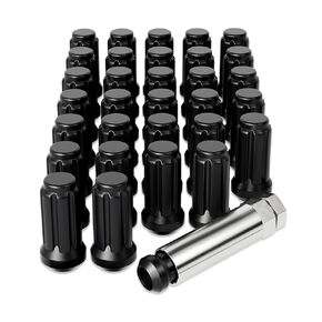 OMT M14x1.5 Lug Nuts Black with Spline Tuner, XL 2 inches Length with Cone Seat, Compatible with Ford F250 F350 Super Duty, Chevy Silverado 1500 2500HD and GMC Sierra, Set of 32