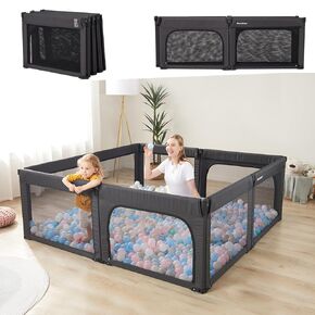 Doradotey Baby Playpen, Shape Adjustable Large & Small Baby Playard for Babies and Toddlers, Foldable Playpen Baby Fence Indoors Play Center Yards, Breathable Mesh Anti-Fall Play Pens(71x79 Khaki)