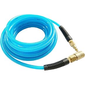 Polyurethane(PU) Reinforced 1/4"ID(6.3 x 9.8mm) x 100ft, Air Hose With 1/4" Swivel MNPT Solid Brass Quick Coupler and Plug, Transparent Blue(100’)
