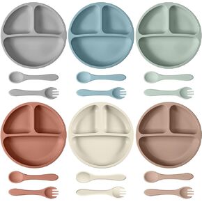 18 قطعة من أطباق شفط الأطفال الصغار، مجموعة أطباق مقسمة من السيليكون مع شوك وملاعق، أطباق أطفال مع أدوات شفط للأطفال الصغار، آمنة للاستخدام في غسالة الأطباق والميكروويف (لون المعكرون) in Kuwait