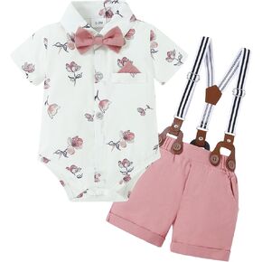 nilikastta Baby Boy Clothes Suit Baby Boy Wedding Outfits Dress Shirt/Bowtie/Suspender Shorts Wedding Party 0-18M