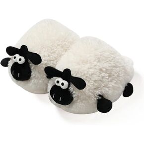Sheep Fuzzy Slippers Animal Slippers for Women Men, Indoor Outdoor Womens Slippers with Plush Warm Lining, Memory Foam House Slippers Platform Slippers, Fluffy Slippers