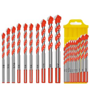 Masonry Concrete Drill Bit Se for Brick, Glass,Ceramics,Plastic and Wood,Hex Shank Tungsten Carbide Tip Drilling Tools,10 Pcs Set 1/4" (6mm)
