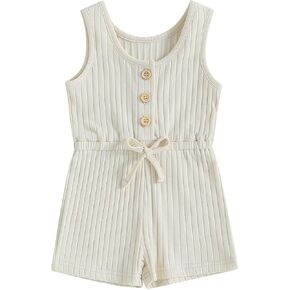 TheFound Toddler Baby Girl Summer Romper Ribbed Clothes Infant Baby Jumpsuit Button Down Rompers Clothing 0-5T