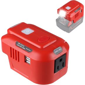 for Milwaukee M18 USB Charger Adapter, for Milwaukee 150 Watt Powered Inverter, 18V DC to AC 110V 120V Converter with LED Light