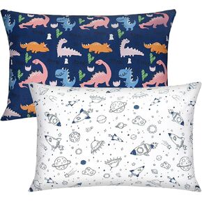 Print Toddler Pillowcases 2 Piece - Fits Toddler Travel Pillow 14 x 19-100% Jersey Cotton Baby Bedding Pillow Cover, Cartoon Pillowcases for Children Kids Cot Soft Sham, Ideal Boy Girl Gifts