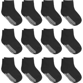 Debra Weitzner 12 Pairs Non-Slip Toddler Socks With Grips for Baby Boys and Girls-Anti-Slip Crew Socks for Infant's and Kids