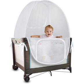 Baby Crib Tent Safety Net, Durable Strong Self-Locking Zippers, Protects from Climbing Out and, Insects, Mosquitoes, Installs with Rods (Crib 52.25" - 28.25")