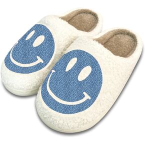 Smile Face Slippers for Women,Retro Soft Plush Lightweight House Slippers Slip-on Cozy Indoor Outdoor Slippers,Slip on Anti-Skid Sole