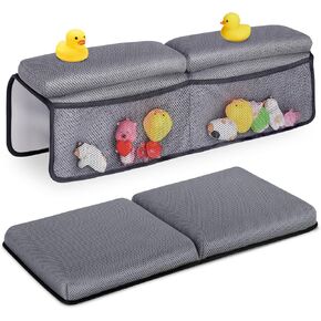 Baby Bath Kneeler and Elbow Rest Pad Set - Baby Bath Support for Knees and Elbows - Baby Bath Essential Kneeler Pad with Memory Foam and Bath Toys Organizer