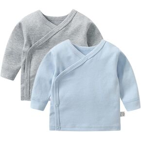 Baby Long Sleeve Side-snap Cotton Shirt Unisex Newborn Girls Boys Kimono Tee Shirts Top