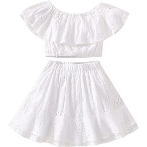 Toddler Girl Lace Ruffled Off-Shoulder Crop Tops+ Tulle Layered Skirts Little Princess Dress Clothes Set