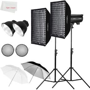 Godox DP600III Kit Studio Strobe Light Kit, Built-in 2.4G X System, 1s Recycle Time, with Honeycomb Grid Softbox, Light Stand, Honeycomb Grid, Compatible for Photography Strobe Light (110V)