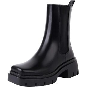 vivianly Women's Chunky Platform Chelsea Boots Mid Calf Boots Square Toe Pull-on Ankle Booties