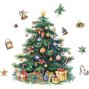 Merry Christmas Tree Wall Decal, Christmas Window Clings Wall Decals Peel and Stick, Christmas Decorations Wall Stickers for Winter Room Kitchen Bathroom Party Holiday Decor (Green)