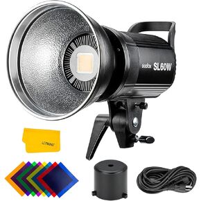 Godox SL-60W SL60W CRI95+Qa>90 5600±300K Bowens Mount LED Video Light,433MHz Grouping System,Wirelessly Adjust Brightness,for Video Recording Wedding Outdoor Shooting,W/Reflector,LETWING Color Filter