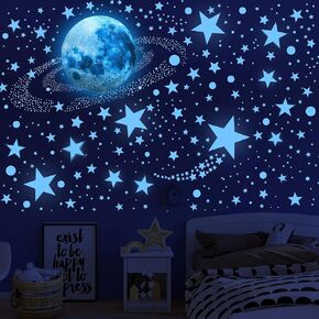 492 Glow in The Dark Stars Ceiling Stars Glow in The Dark Moon and Star Space Galaxy Universe Planet Wall Decals Blue Glowing Stars Stickers for Kids Bedroom Nursery Living Room Decor