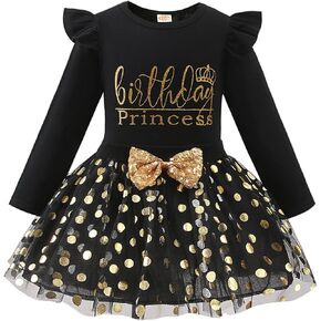 Toddler Kids Baby Girls Birthday Princess Outfits Long Sleeve Shirt Polka Dots Tulle Tutu Dress Skirt Set 2Pcs