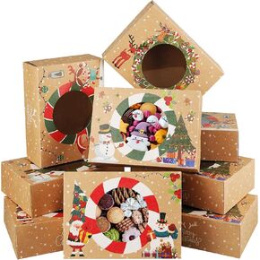 Zzrywuty 24 PCS Christmas Cookie Boxes for Gift Giving Gold Foil Star White Bakery Boxes with Window, Christmas Treat Boxes for Pastry Dessert Cupcakes Mini Cake Pie Candy Donut