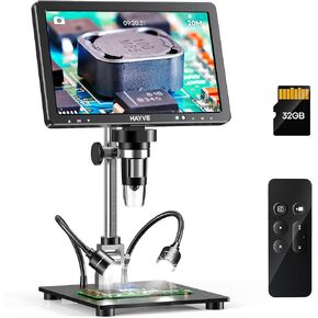 Hayve DM12 10.1'' HDMI Digital Microscope, 2000X Coin Microscope with IPS Screen, 20MP Soldering Microscope for Electronics with 10.4'' Longer Stand,Compatible with PC/TV,32GB