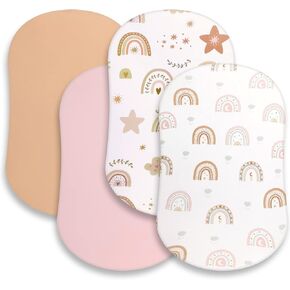 4 Pcs Baby Bassinet Sheets Soft Fitted for Baby Boys Girls Soft Cotton Boho Rainbow Bassinet Sheet Cover Safe Comfort for Standard Bassinet Pads Rectangular Mattress Cradle