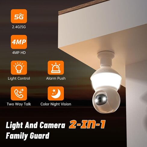 Light Bulb Security Cameras Wireless Outdoor, Lightbulb Security Camera Indoor Outside with 2.4G 5GHz WiFi, Motion Detection and Alarm, Two Way Talk, Human Detection, Night Vision Light Bulb Camera in Saudi Arabia