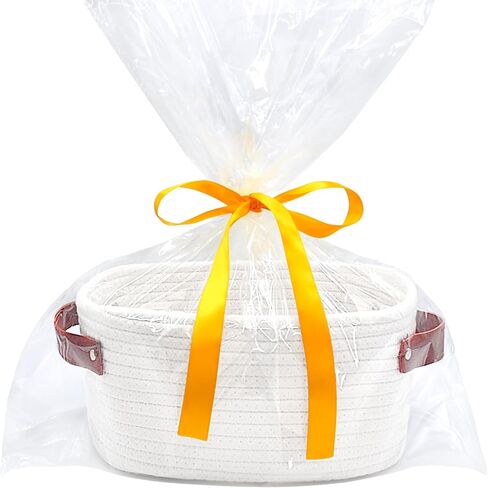 ABenkle Small Storage Basket, Mini Basket with Handle, Cotton Rope Woven Basket, Boho Decorative Toy Dog Cat Basket for Nursery, Living Room, Spa, Empty Gift Basket with Gift Bags and Ribbon- White in Saudi Arabia