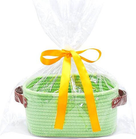 ABenkle Small Storage Basket, Mini Basket with Handle, Cotton Rope Woven Basket, Boho Decorative Toy Dog Cat Basket for Nursery, Living Room, Spa, Empty Gift Basket with Gift Bags and Ribbon- White in Saudi Arabia