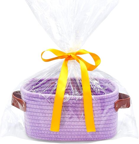ABenkle Small Storage Basket, Mini Basket with Handle, Cotton Rope Woven Basket, Boho Decorative Toy Dog Cat Basket for Nursery, Living Room, Spa, Empty Gift Basket with Gift Bags and Ribbon- White in Saudi Arabia