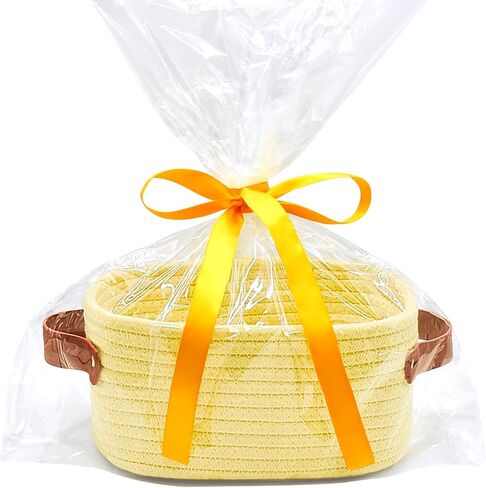 ABenkle Small Storage Basket, Mini Basket with Handle, Cotton Rope Woven Basket, Boho Decorative Toy Dog Cat Basket for Nursery, Living Room, Spa, Empty Gift Basket with Gift Bags and Ribbon- White in Saudi Arabia