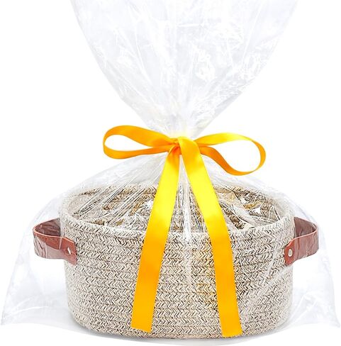 ABenkle Small Storage Basket, Mini Basket with Handle, Cotton Rope Woven Basket, Boho Decorative Toy Dog Cat Basket for Nursery, Living Room, Spa, Empty Gift Basket with Gift Bags and Ribbon- White in Saudi Arabia