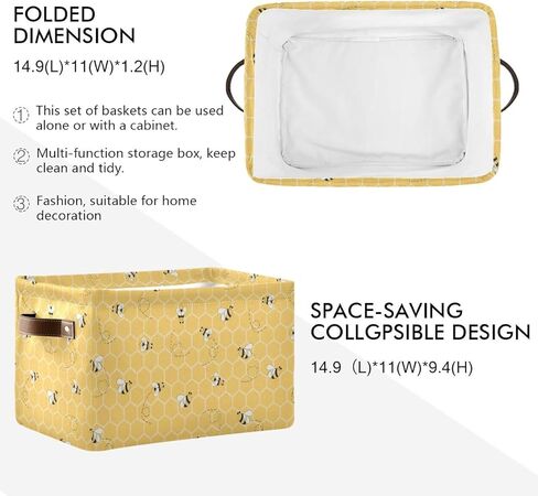Storage Basket Cube Yellow Animal Bee Honey Comb Large Collapsible Toys Storage Box Bin Laundry Organizer for Closet Shelf Nursery Kids Bedroom,15x11x9.5 in,1 Pack in Kuwait