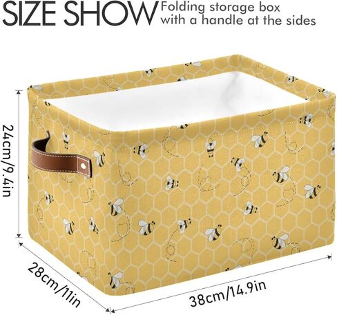 Storage Basket Cube Yellow Animal Bee Honey Comb Large Collapsible Toys Storage Box Bin Laundry Organizer for Closet Shelf Nursery Kids Bedroom,15x11x9.5 in,1 Pack in Kuwait