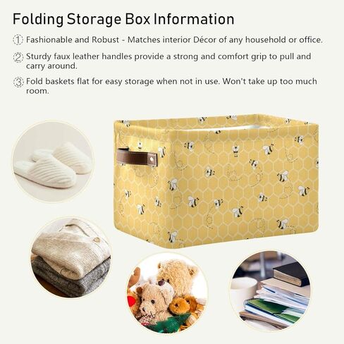 Storage Basket Cube Yellow Animal Bee Honey Comb Large Collapsible Toys Storage Box Bin Laundry Organizer for Closet Shelf Nursery Kids Bedroom,15x11x9.5 in,1 Pack in Kuwait