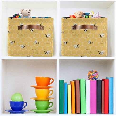 Storage Basket Cube Yellow Animal Bee Honey Comb Large Collapsible Toys Storage Box Bin Laundry Organizer for Closet Shelf Nursery Kids Bedroom,15x11x9.5 in,1 Pack in Kuwait