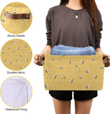 Storage Basket Cube Yellow Animal Bee Honey Comb Large Collapsible Toys Storage Box Bin Laundry Organizer for Closet Shelf Nursery Kids Bedroom,15x11x9.5 in,1 Pack in Kuwait