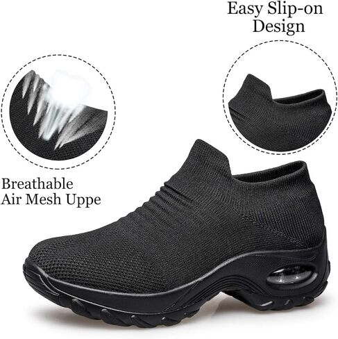 YHOON Women's Walking Shoes - Sock Sneakers Slip on Mesh Platform Air Cushion Athletic Shoes Work Nurse Comfortable in Kuwait