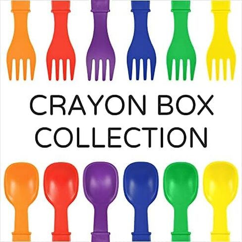 Re-Play Made in USA Toddler Forks and Spoons, Pack of 12 Without Carrying Case - 6 Kids Forks with Rounded Tips and 6 Deep Scoop Toddler Spoons - 0.2" Thick Toddler Utensils, Crayon Box in Saudi Arabia