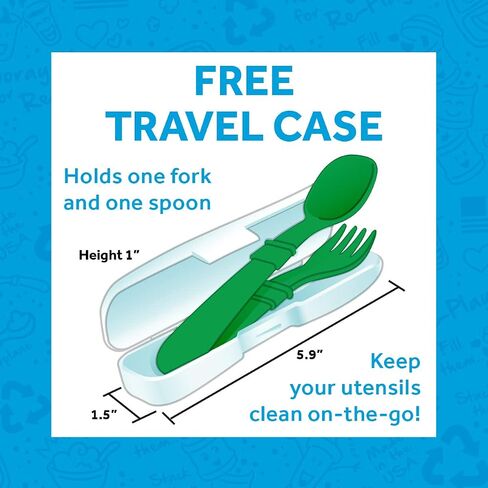 Re-Play Made in USA Toddler Forks and Spoons, Pack of 12 Without Carrying Case - 6 Kids Forks with Rounded Tips and 6 Deep Scoop Toddler Spoons - 0.2" Thick Toddler Utensils, Crayon Box in Saudi Arabia
