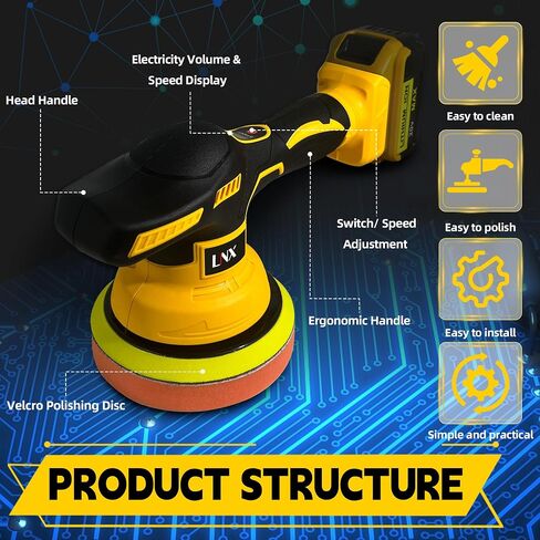 Cordless Car Buffer Polisher for Dewalt 20V Battery, 8 Variable Speed Car Polisher,6 Inch Portable Orbital Buffer Polisher Kit for Car Detailing/Waxing/Polishing(Battery Not Include) in Kuwait