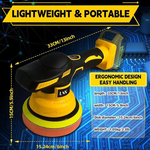 Cordless Car Buffer Polisher for Dewalt 20V Battery, 8 Variable Speed Car Polisher,6 Inch Portable Orbital Buffer Polisher Kit for Car Detailing/Waxing/Polishing(Battery Not Include) in Kuwait