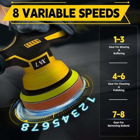 Cordless Car Buffer Polisher for Dewalt 20V Battery, 8 Variable Speed Car Polisher,6 Inch Portable Orbital Buffer Polisher Kit for Car Detailing/Waxing/Polishing(Battery Not Include) in Kuwait