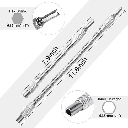 Flexible Drill Bit Extension (7.8"/11.8") – 1/4 Bendable Drill Bit Extender, Magnetic Hex Drill Extension for Tight Spaces, Automotive Repairs, Furniture Assembly, and DIY Projects (2-Pack) in Kuwait