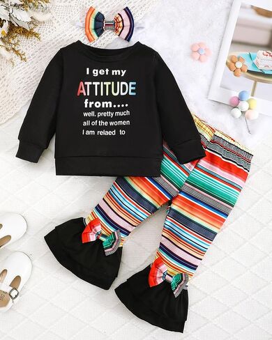 Baby Girls' 3-Pack Clothing Sets Long Sleeve Sweatshirts and Jogger Pants with Headdband for age 6M-3T in Saudi Arabia