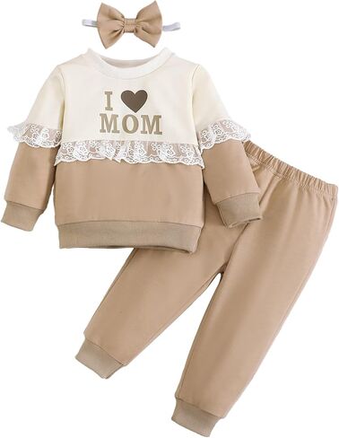 Baby Girls' 3-Pack Clothing Sets Long Sleeve Sweatshirts and Jogger Pants with Headdband for age 6M-3T in Saudi Arabia