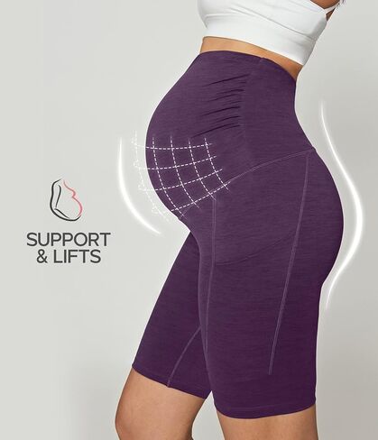 Ewedoos Maternity Biker Shorts with Pockets Buttery Soft Maternity Shorts Over Belly Pregnancy Shorts Active Yogs Short in Kuwait