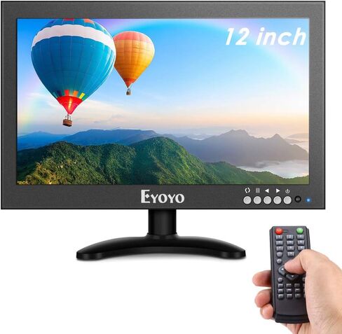 شاشة Eyoyo مقاس 12 بوصة صغيرة HDMI CCTV، شاشة LED بإطار معدني 1366x768 IPS مع دعامة حائط وجهاز تحكم عن بعد مع مكبرات صوت مدمجة بمدخل HDMI/VGA/AV/BNC للكمبيوتر الشخصي وكاميرا الأمان وRaspberry Pi in Kuwait