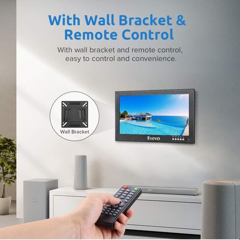 شاشة Eyoyo مقاس 12 بوصة صغيرة HDMI CCTV، شاشة LED بإطار معدني 1366x768 IPS مع دعامة حائط وجهاز تحكم عن بعد مع مكبرات صوت مدمجة بمدخل HDMI/VGA/AV/BNC للكمبيوتر الشخصي وكاميرا الأمان وRaspberry Pi in Kuwait